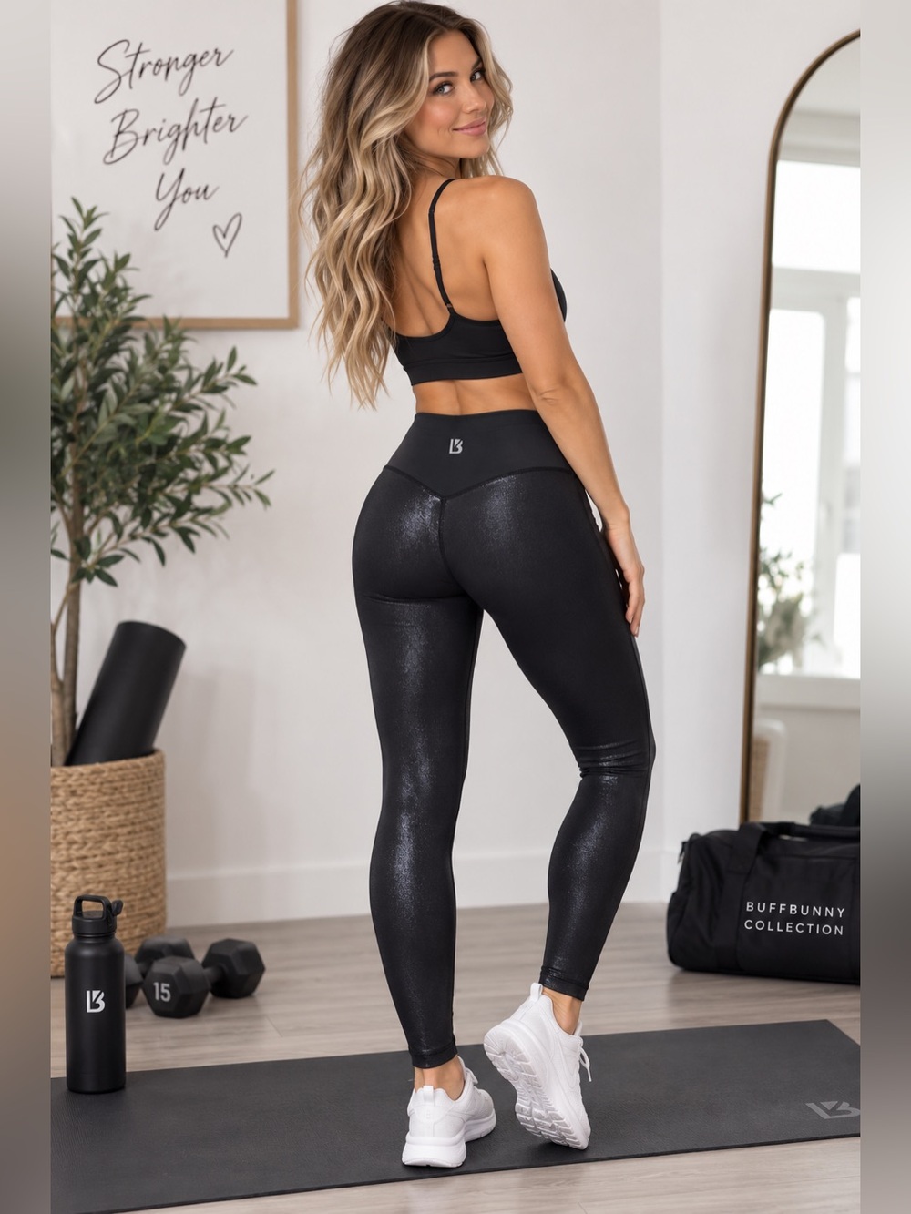 Buffbunny Collection Black Shiny High Rise Leggings Size Large